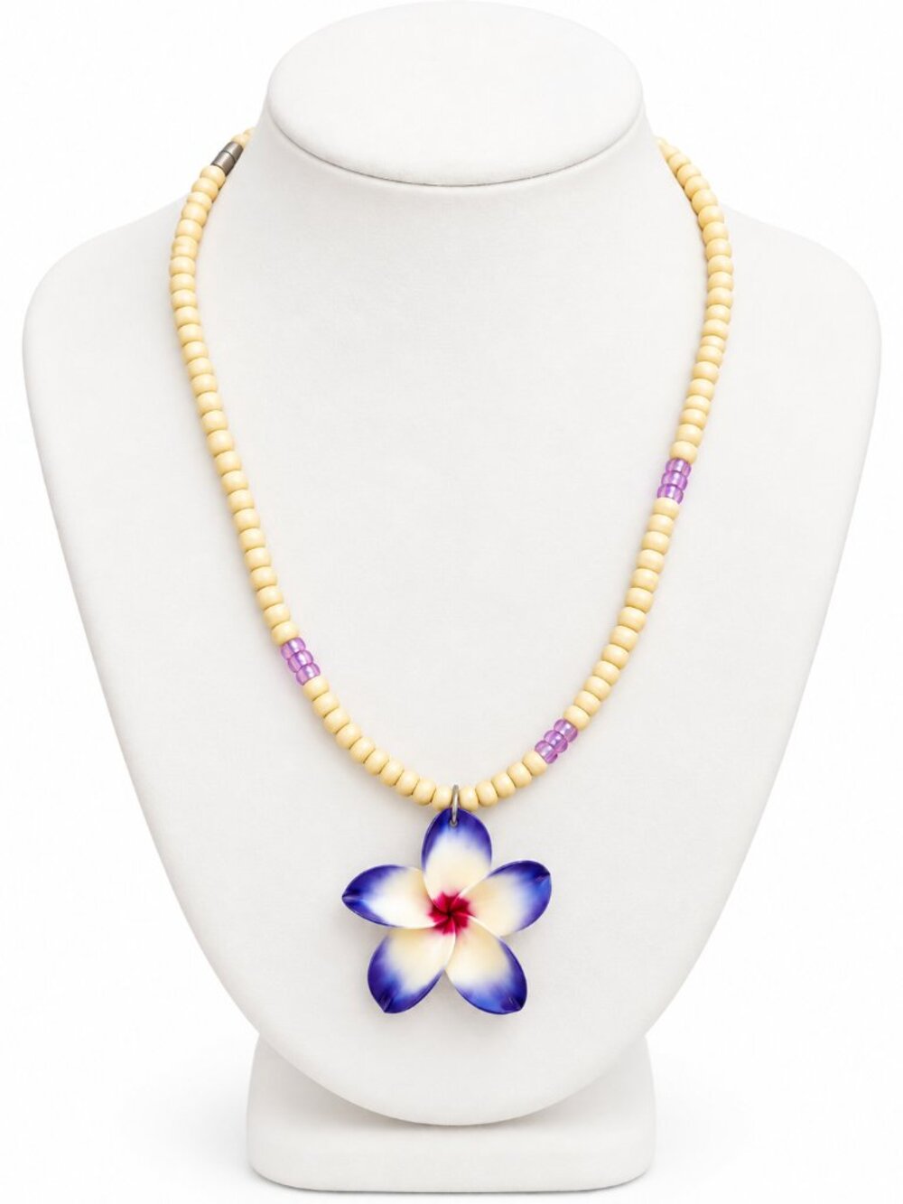 Vintage Hawaiian Plumeria Flower Pendant Beaded Necklace